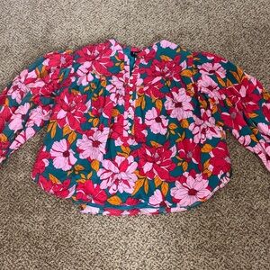 NWT Fate Teal & Pink Floral Button-Front Top Small